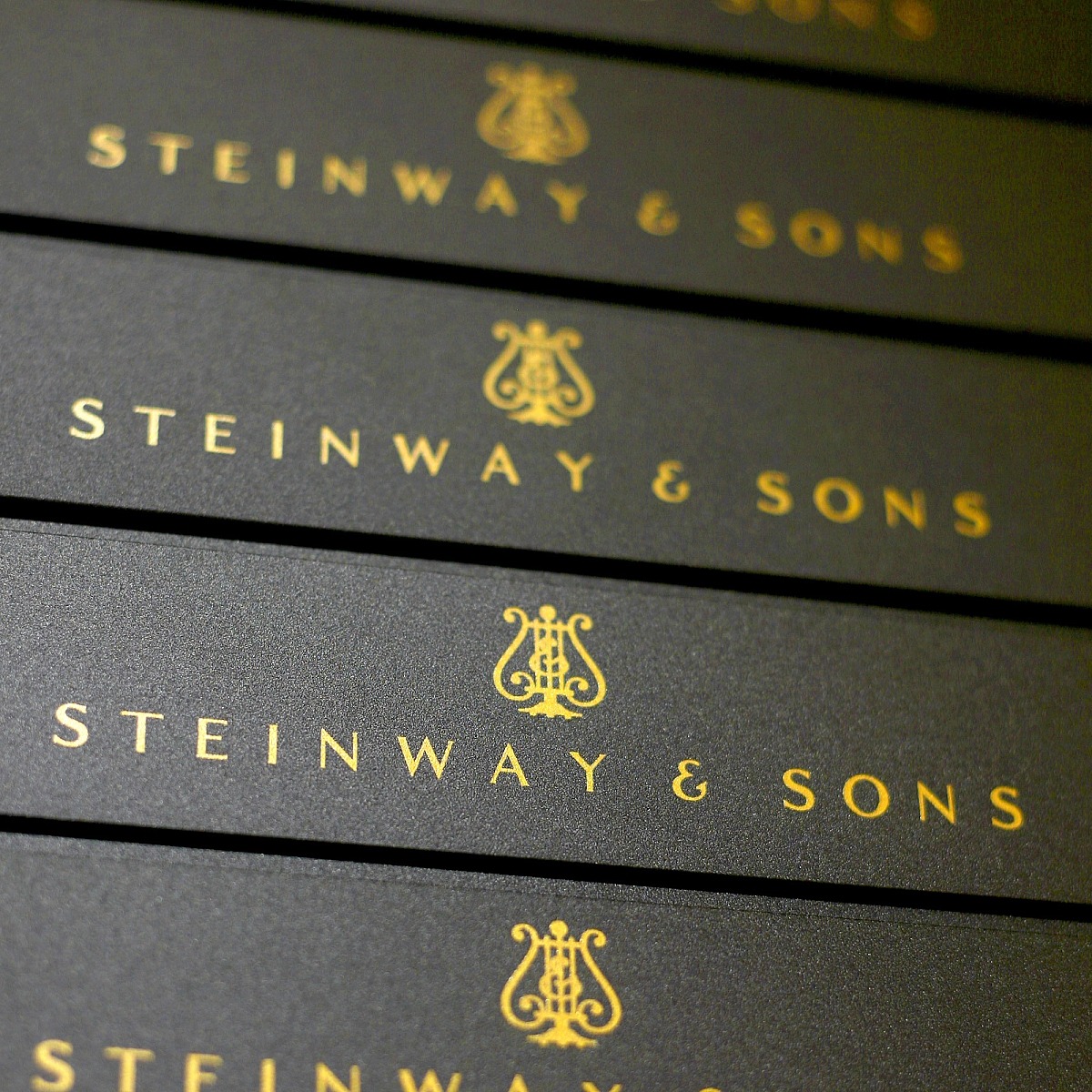 Steinway logo details in gold