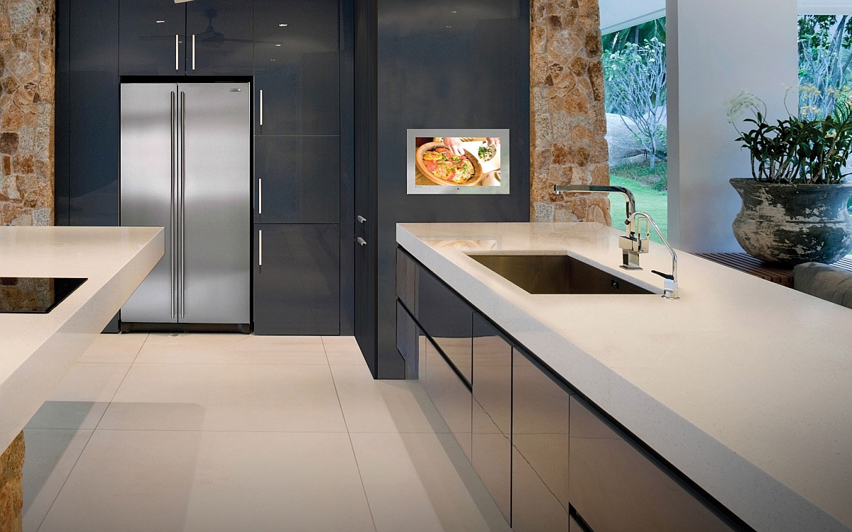 Seura Indoor Waterproof TV in kitchen stainless steel